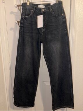 Zara womens Washed Black Relaxed Straight Jeans